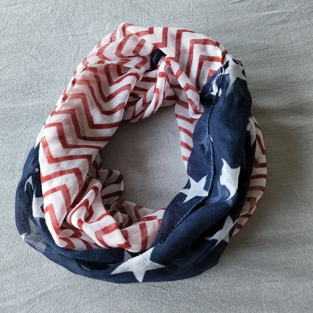 Like New - White Plum - Sheer, Stars and Strips Infinity Scarf